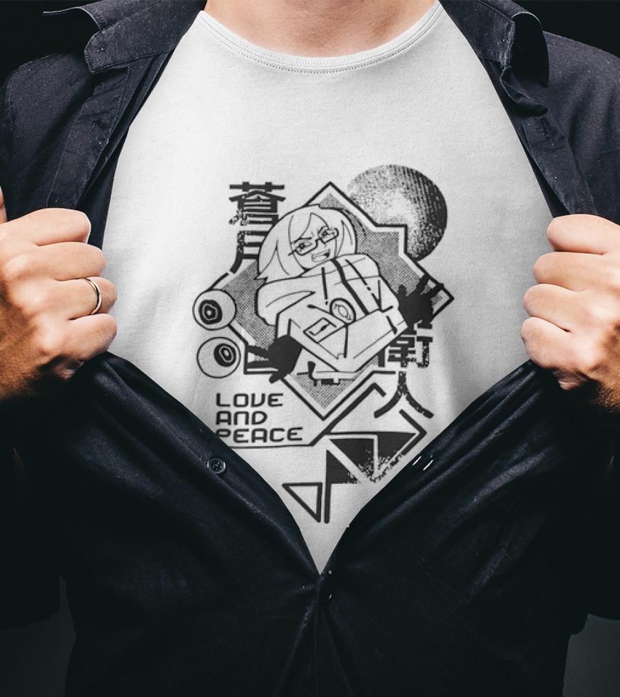 Love And Peace Anime Halftone Mecha Robot T-Shirt