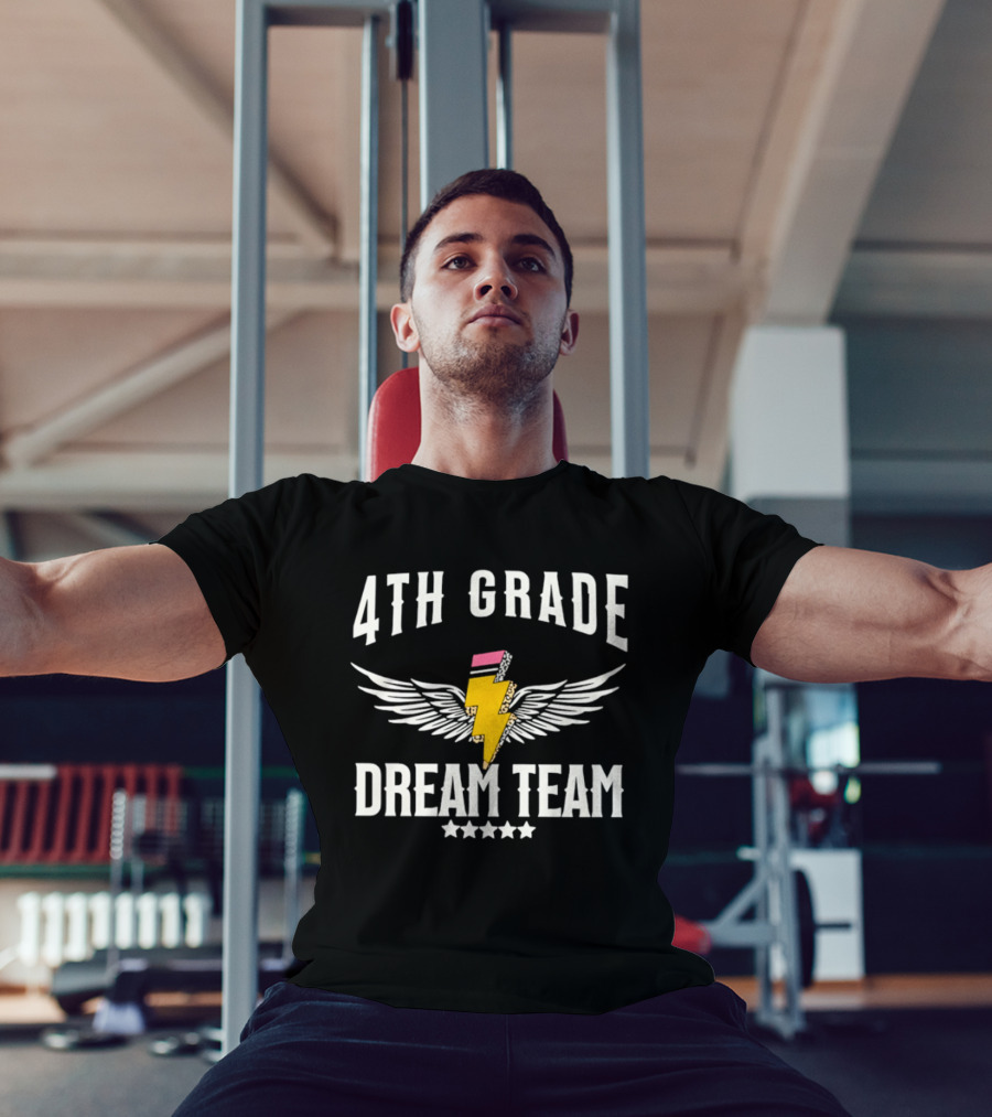 4th Grade Dream Team Teacher And Student School Lightning Pencil Wings T-Shirt