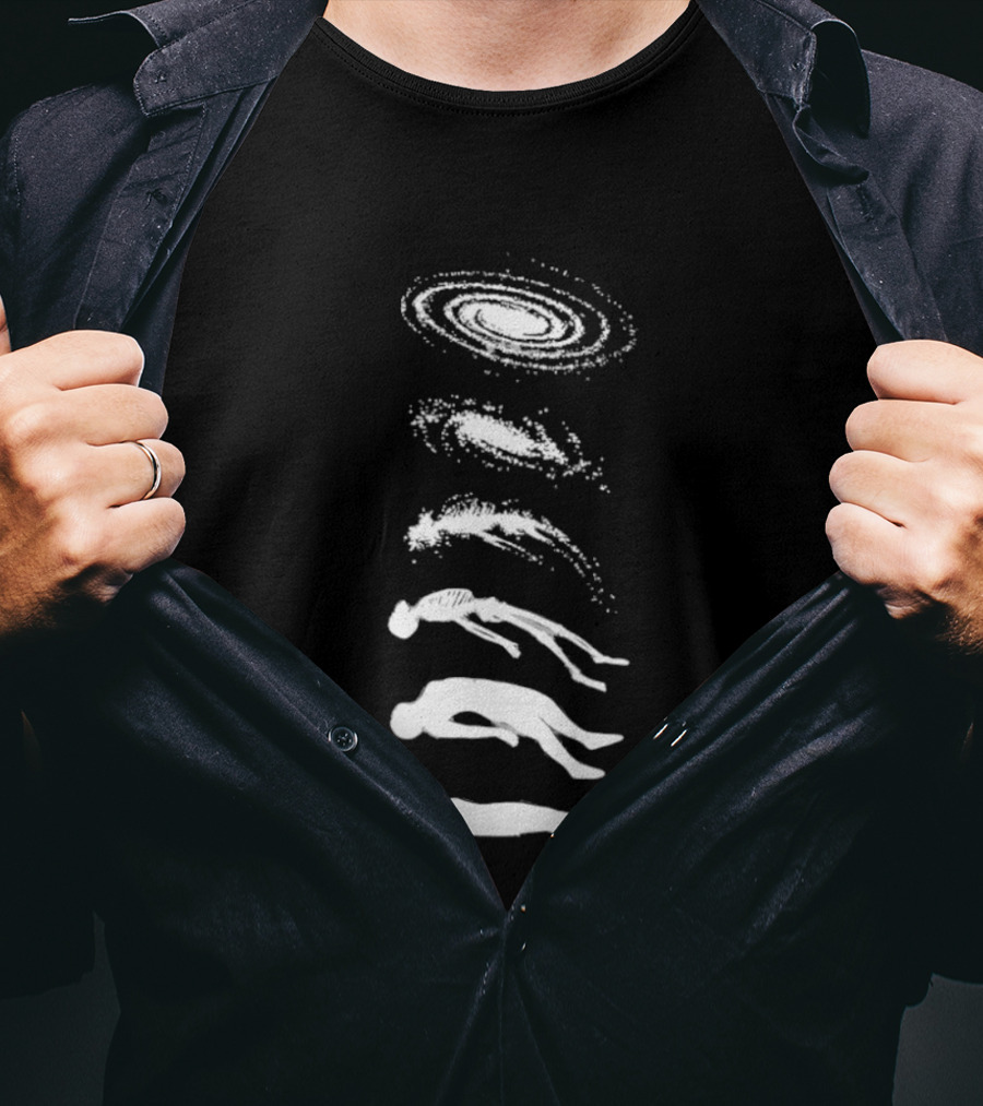 Ascending Galaxy Human Evolution Skeleton Floating Man T-Shirt