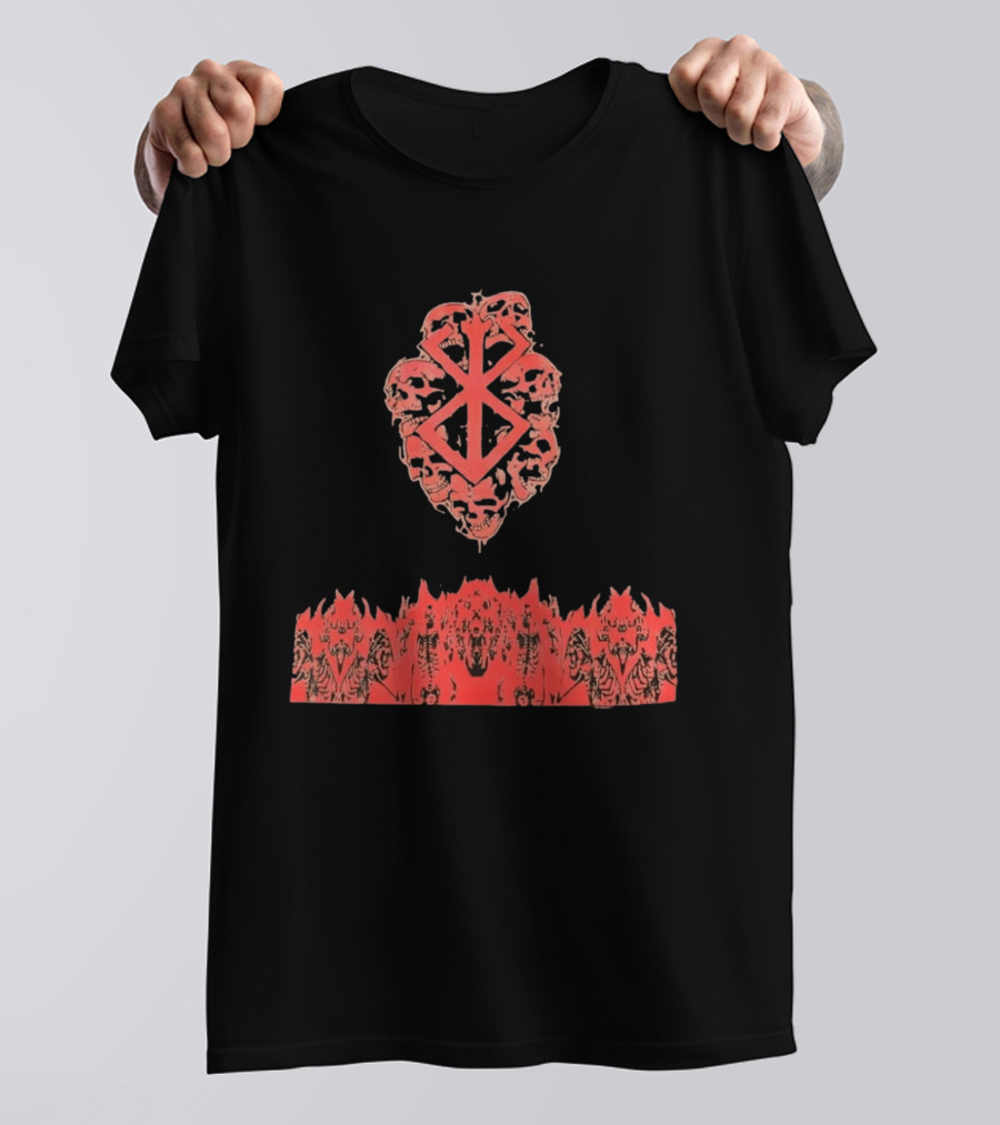 Berserk Sacrifice Skulls Skeletons Symbolic Red T-Shirt