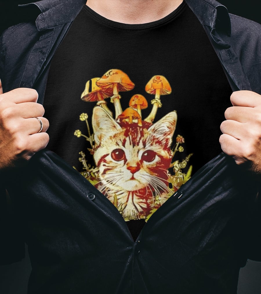 Blooming At My Own Pace Cat With Mushrooms T-Shirt