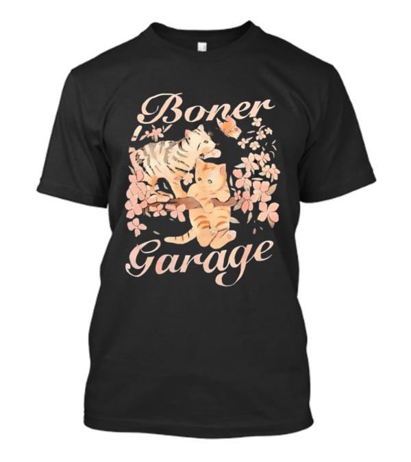 Boner Garage Cats Cherry Blossoms And Butterfly T-Shirt