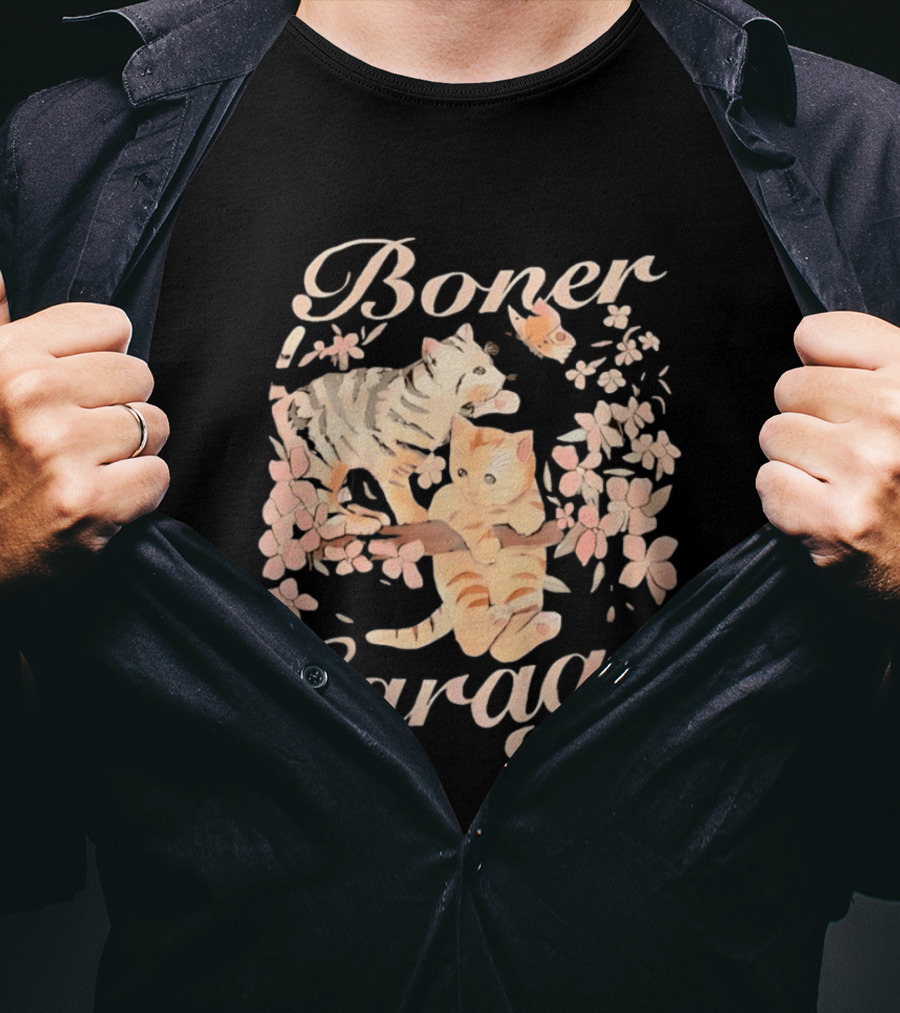 Boner Garage Cats Cherry Blossoms And Butterfly T-Shirt