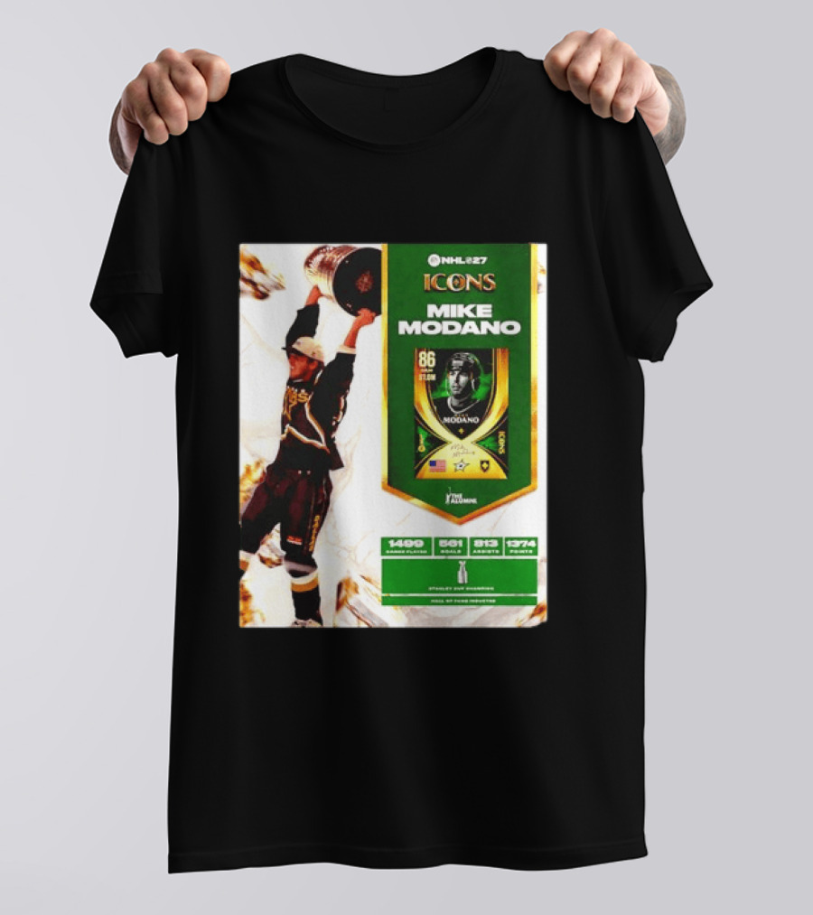NHL 27 Icons Mike Modano Dallas Stars Player Stats And Achievements T-Shirt