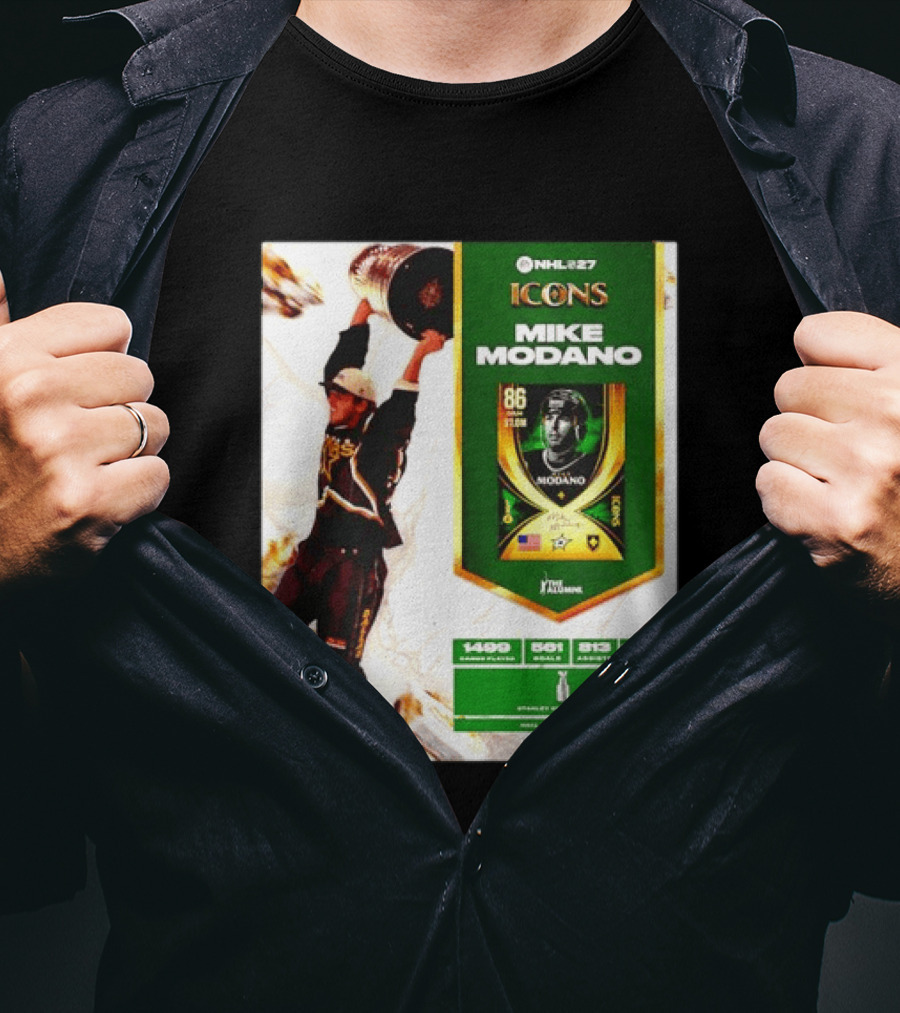 NHL 27 Icons Mike Modano Dallas Stars Player Stats And Achievements T-Shirt