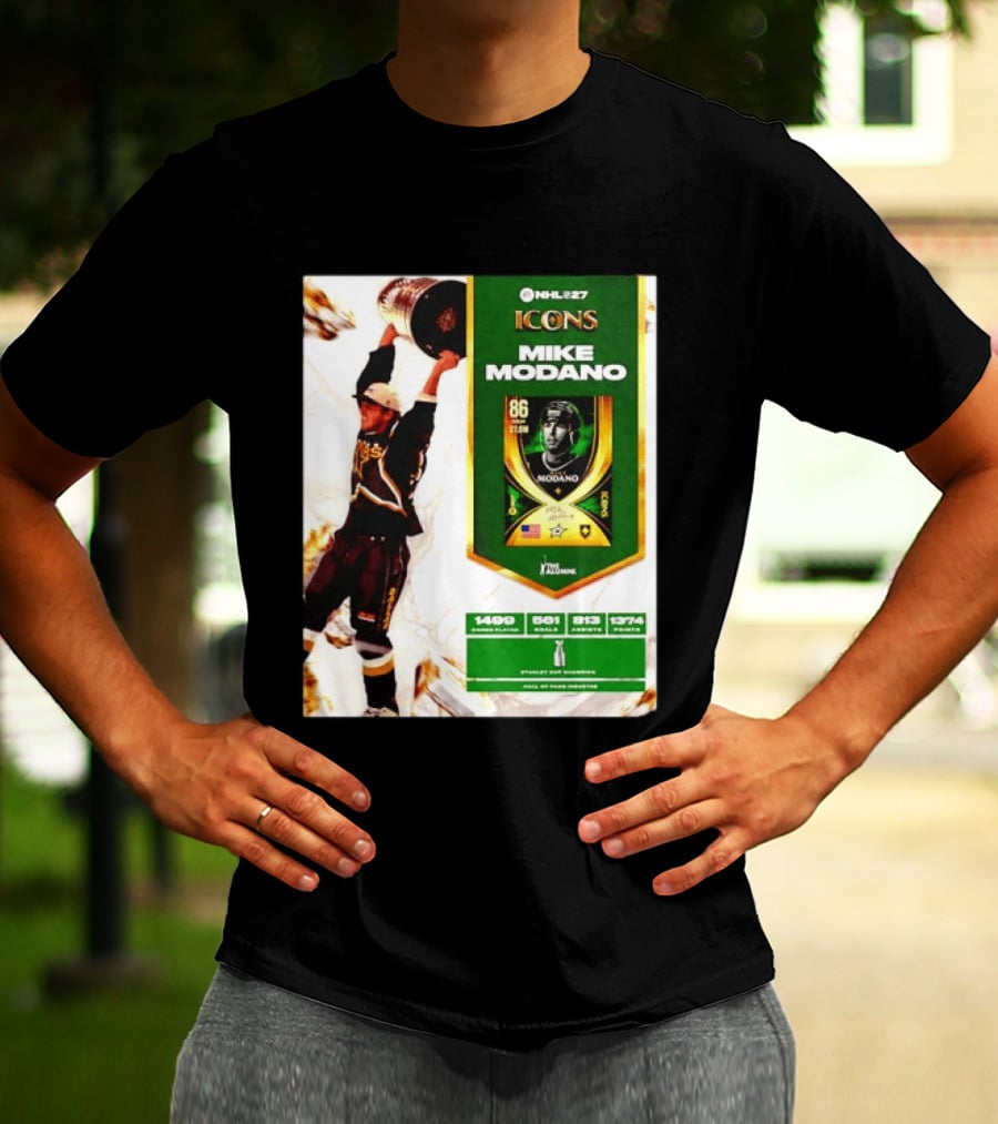 NHL 27 Icons Mike Modano Dallas Stars Player Stats And Achievements T-Shirt