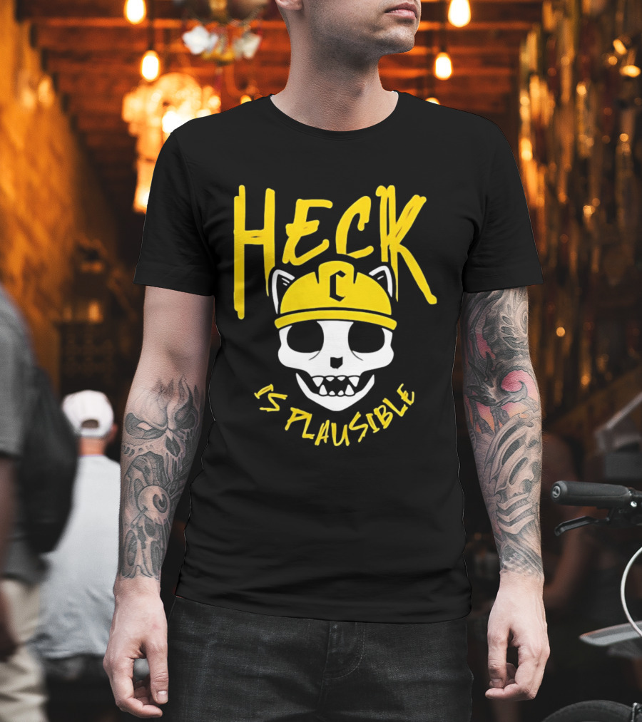 Heck Is Plausible Cat Skull Construction Helmet T-Shirt