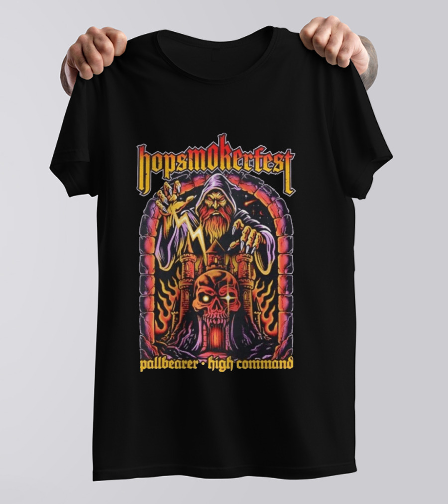 Hopsmokerfest Pallbearer High Command Wizard Lightning Bolt Skull Castle T-Shirt