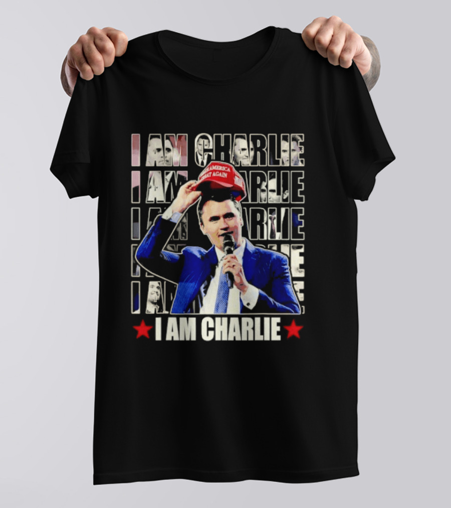 I Am Charlie With Make America Great Again Hat Repeated T-Shirt