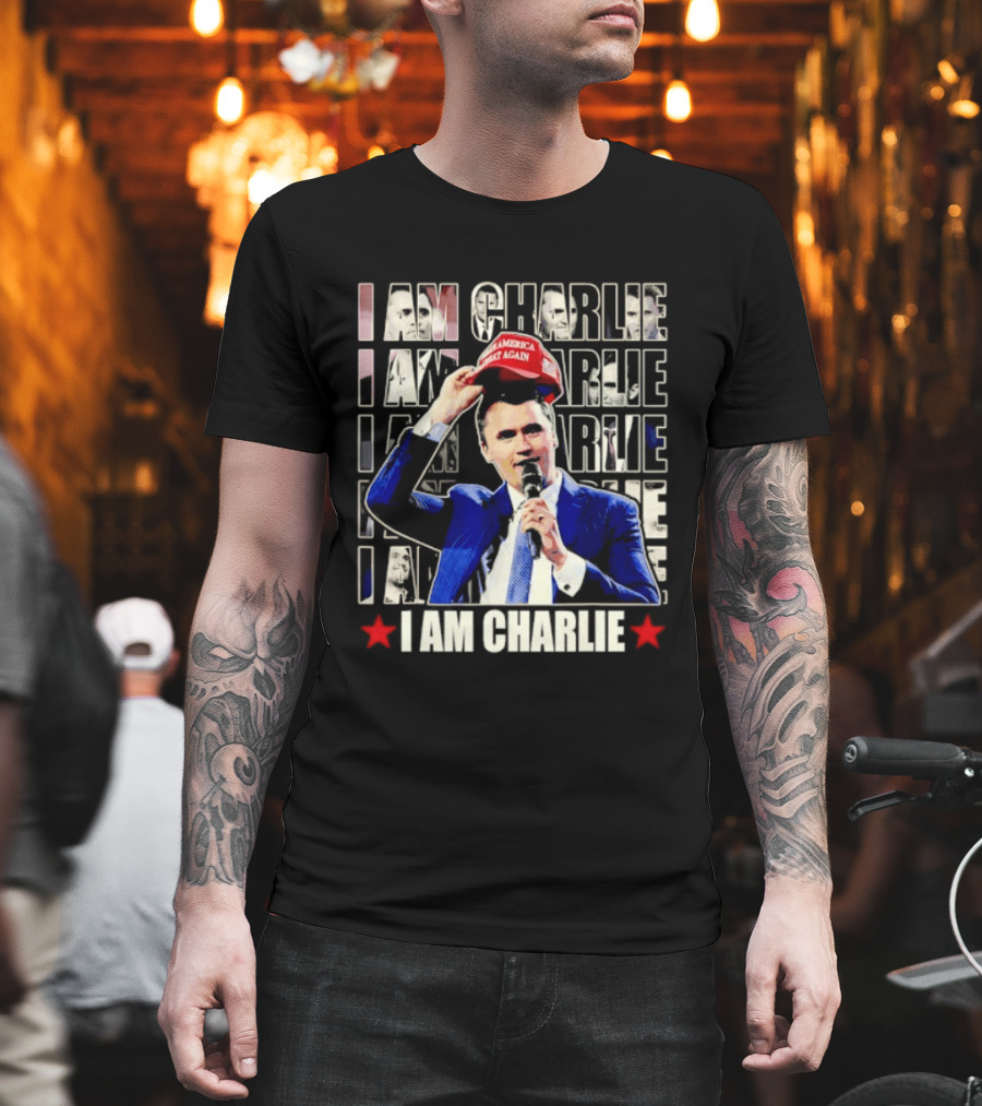 I Am Charlie With Make America Great Again Hat Repeated T-Shirt