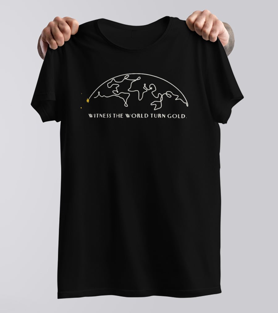 Witness The World Turn Gold Inspirational Line Art Globe T-Shirt