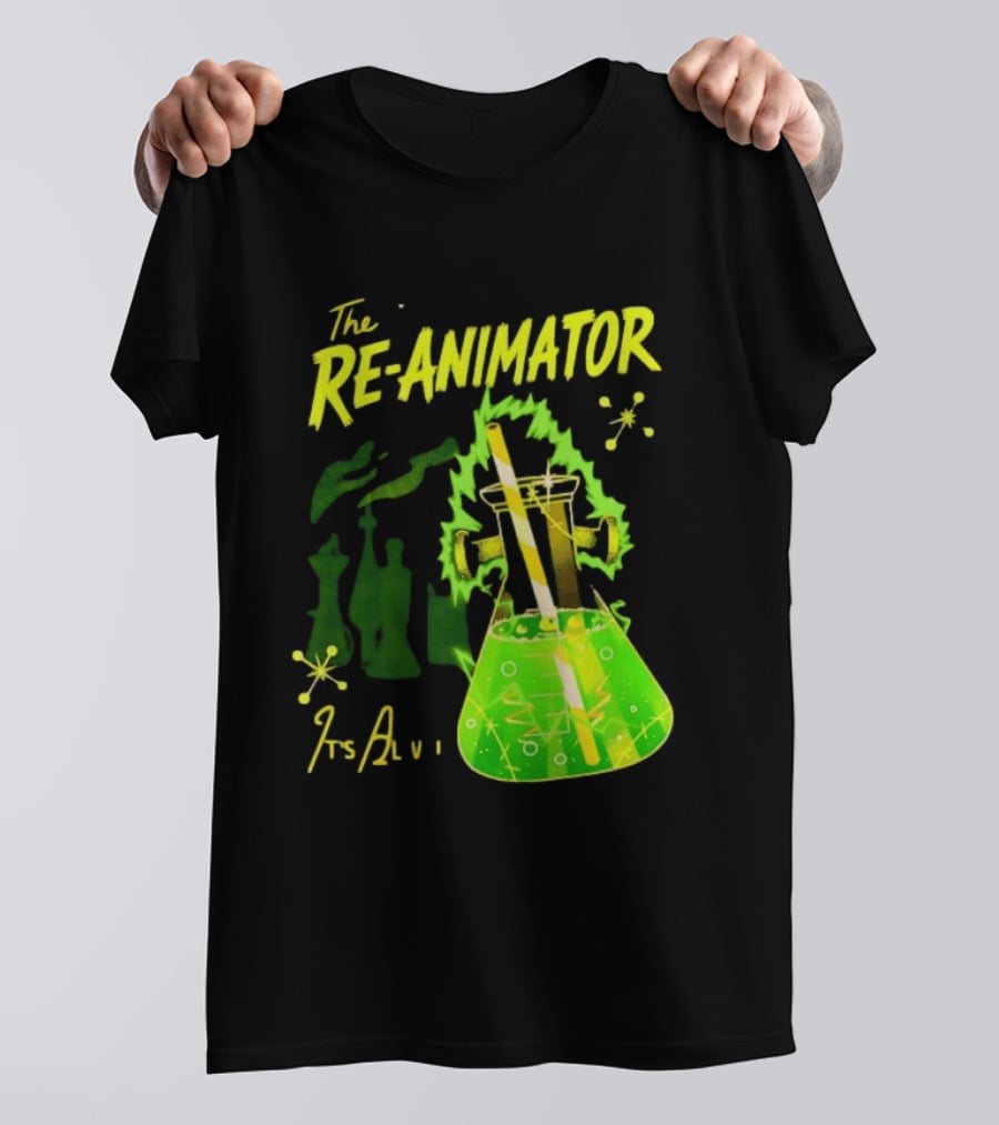 The Re Animator It's Alive Green Lab Flask Horror Film T-Shirt
