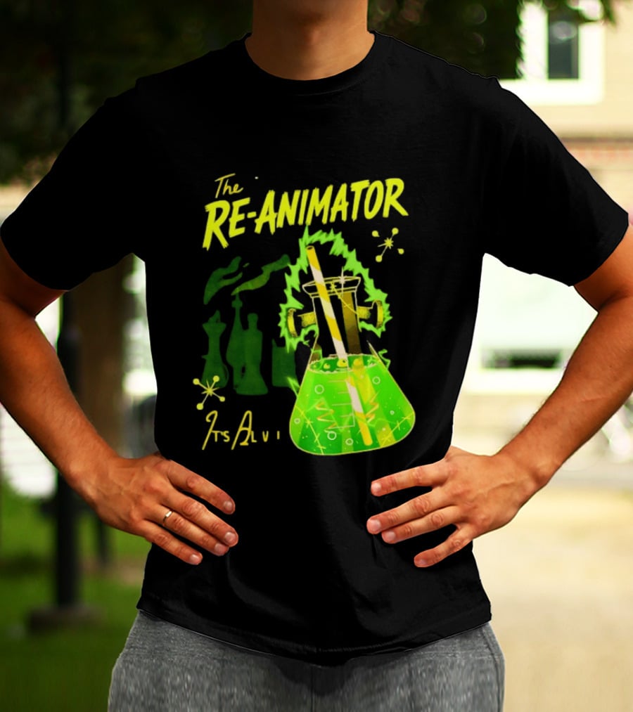 The Re Animator It's Alive Green Lab Flask Horror Film T-Shirt