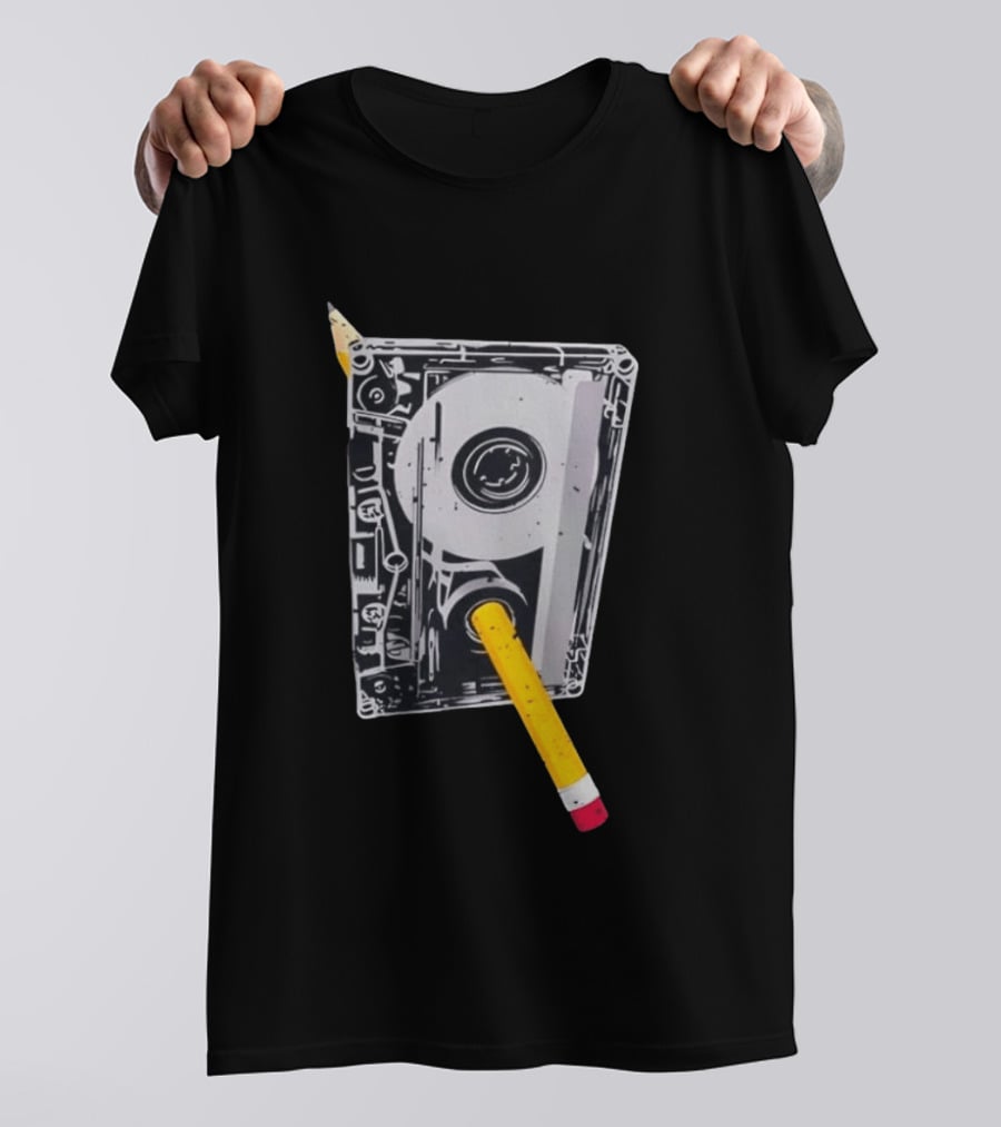 Rewind The Past Cassette Tape Pencil T-Shirt