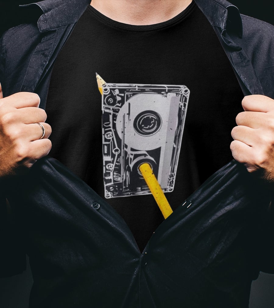 Rewind The Past Cassette Tape Pencil T-Shirt
