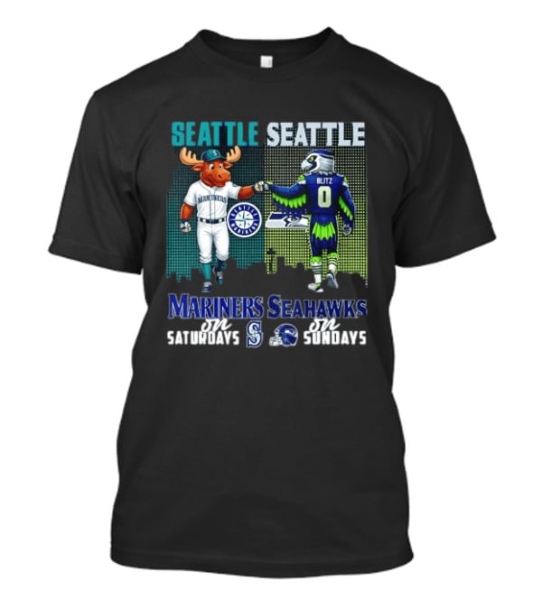 Seattle Mariners Moose And Seahawks Blitz On Saturdays Sundays T-Shirt