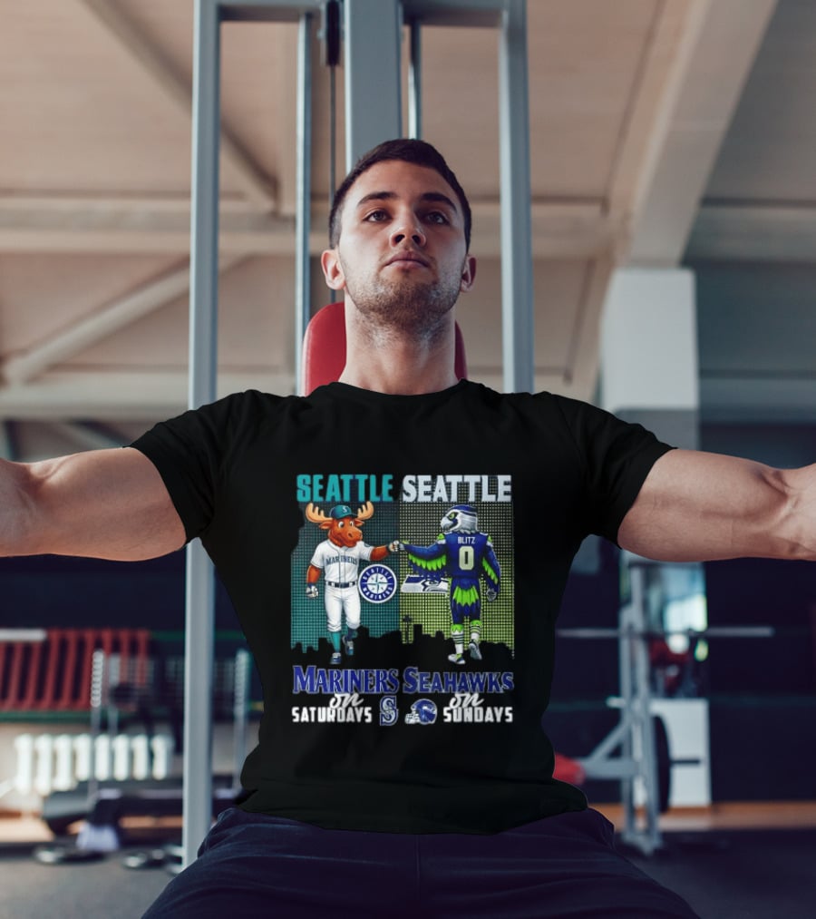 Seattle Mariners Moose And Seahawks Blitz On Saturdays Sundays T-Shirt