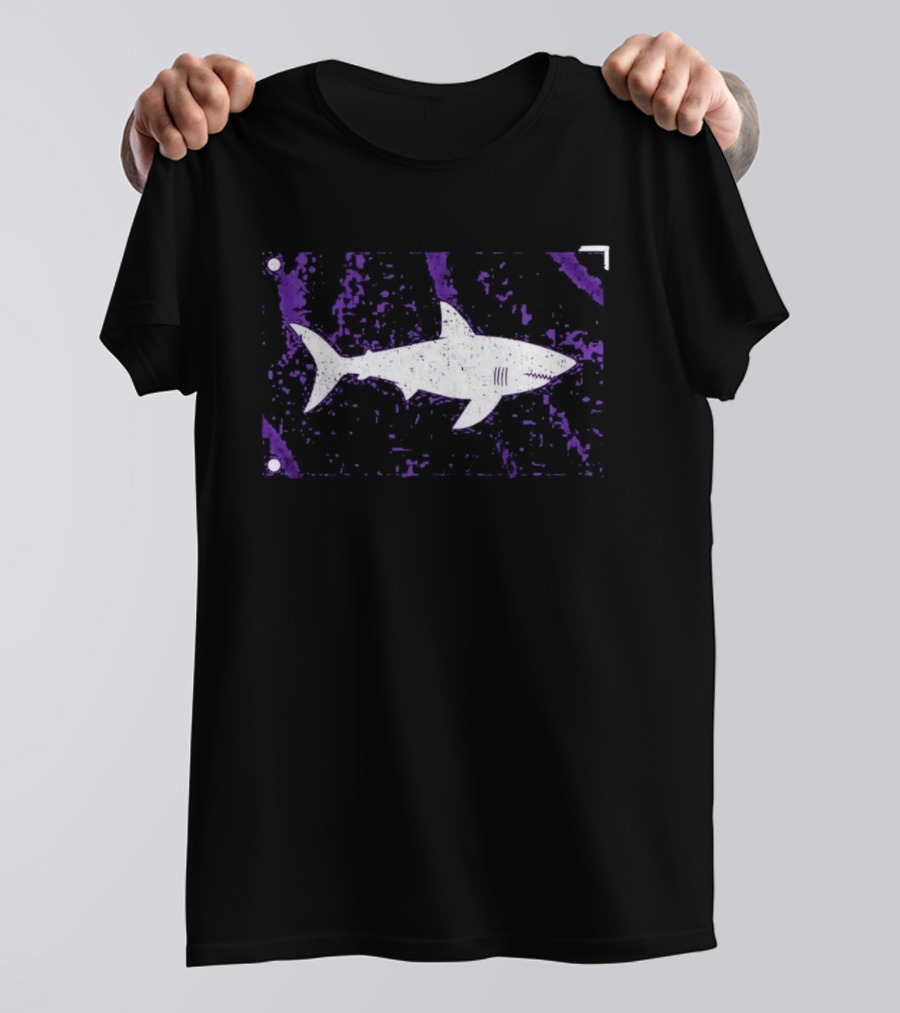 Shark Warning Flag Purple Distressed White T-Shirt