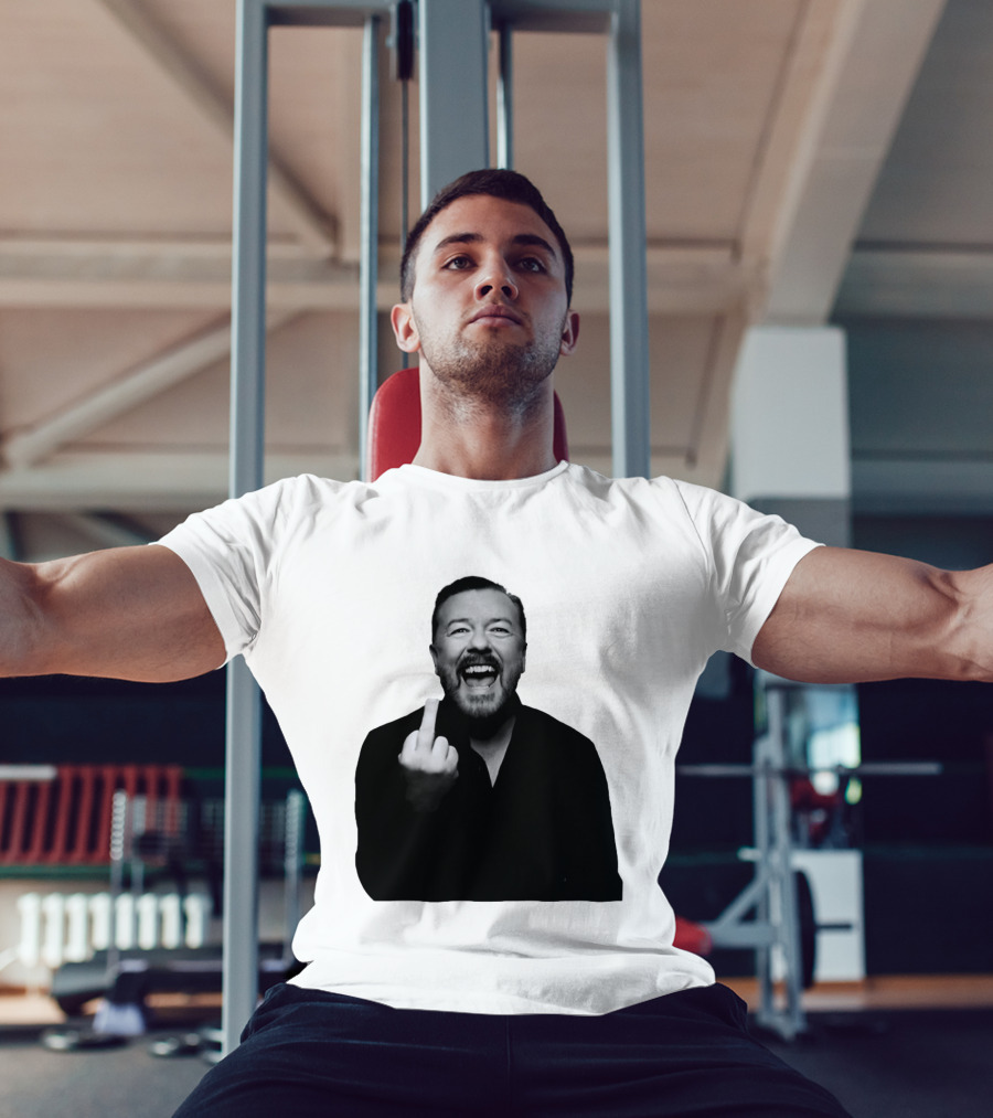 Anh Ricky Gervais Laughing Middle Finger Gesture T-Shirt