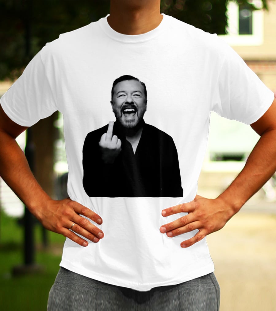 Anh Ricky Gervais Laughing Middle Finger Gesture T-Shirt