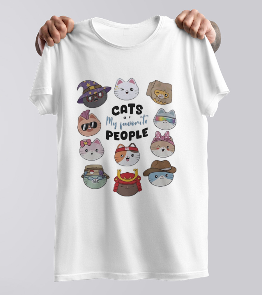 Cats Are My Favorite People Cute Wizard Ninja Cowboy Kawaii Kittens T-Shirt