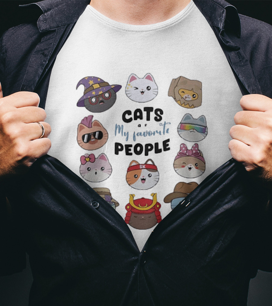 Cats Are My Favorite People Cute Wizard Ninja Cowboy Kawaii Kittens T-Shirt
