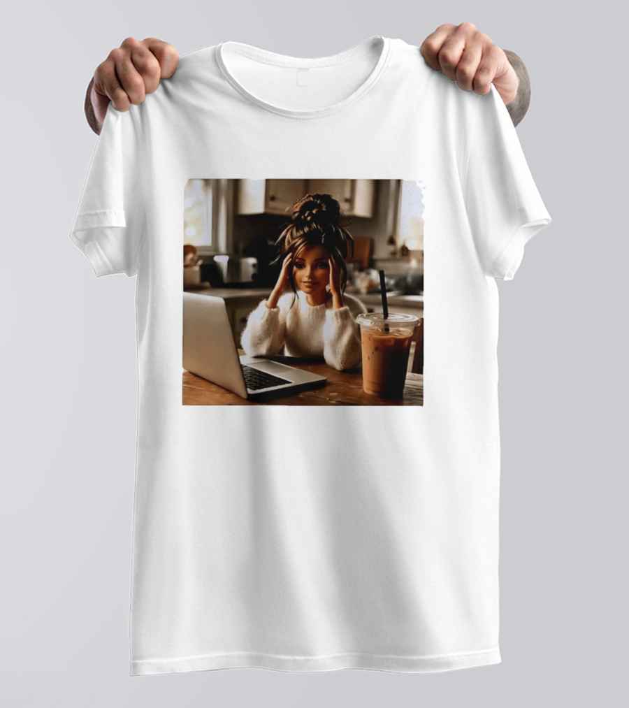 Crashing Out Barbie Girl With Coffee And Laptop Vibes T-Shirt