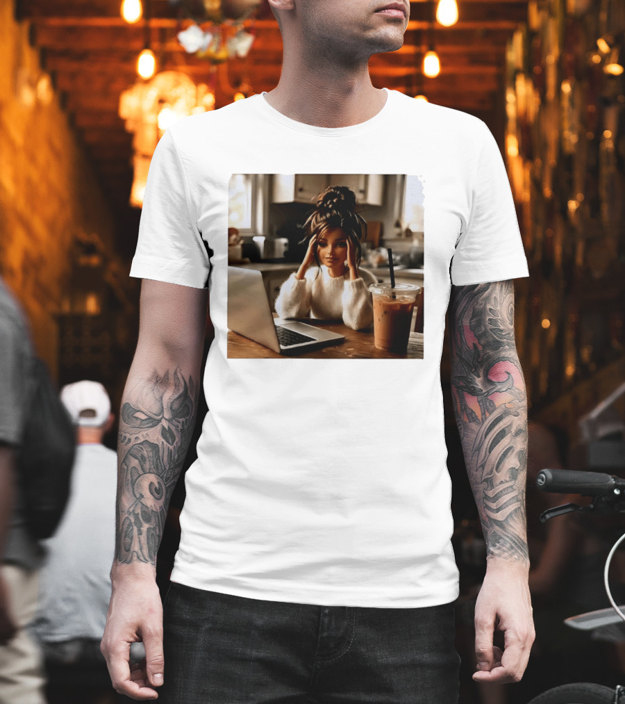 Crashing Out Barbie Girl With Coffee And Laptop Vibes T-Shirt