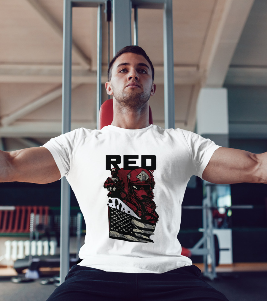 Red Military Special Forces Soldier American Flag T-Shirt