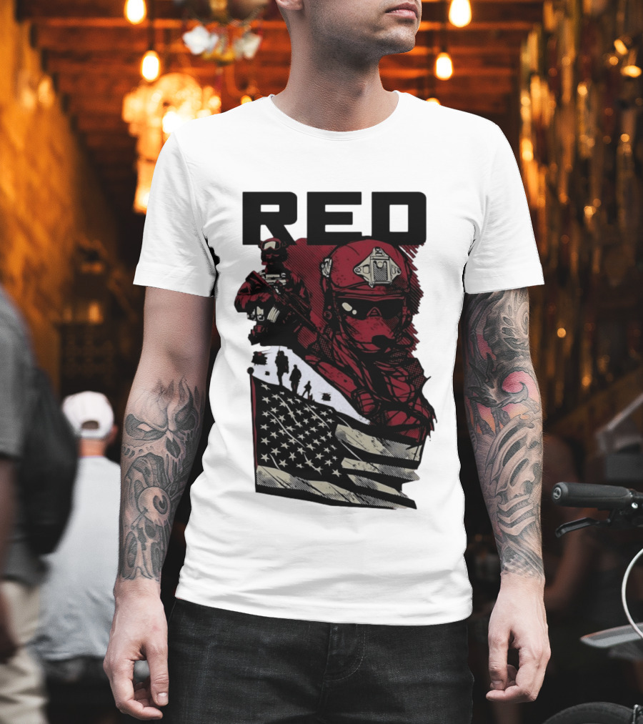 Red Military Special Forces Soldier American Flag T-Shirt