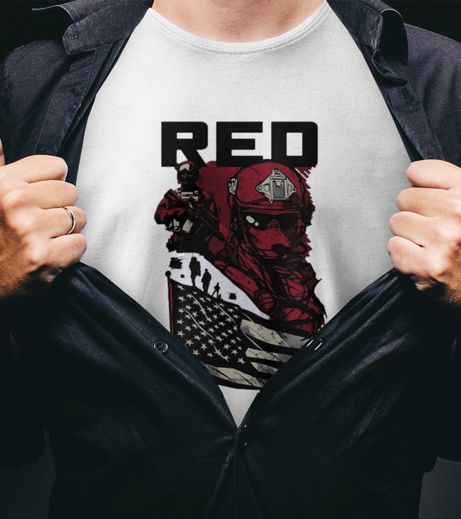Red Military Special Forces Soldier American Flag T-Shirt