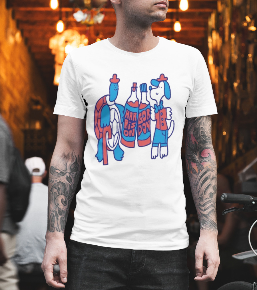 Harrison Gordon Honey TV Turtle Dog Duo With Bottles T-Shirt