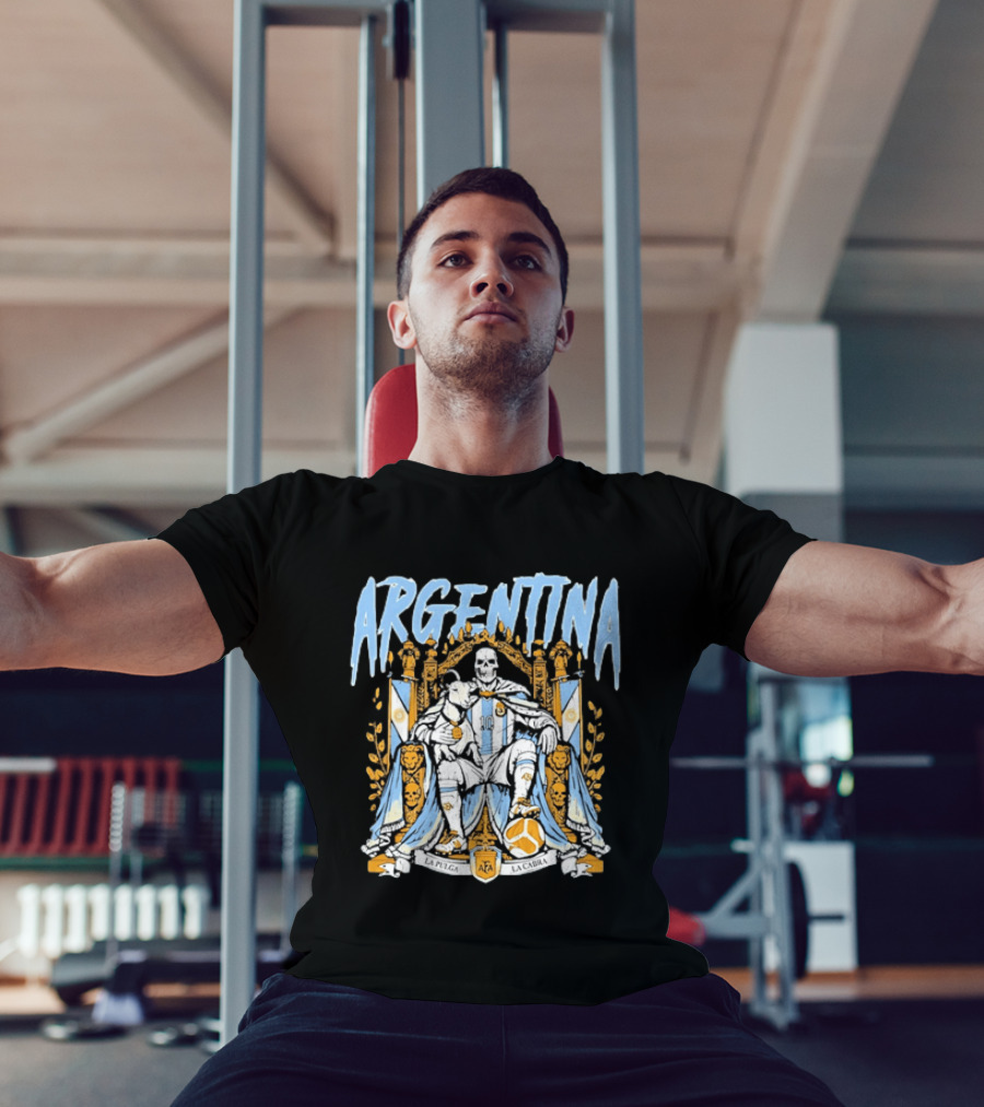 Argentina Lionel Messi La Pulga La Cabra Goat Skeleton Throne AFA Soccer T-Shirt