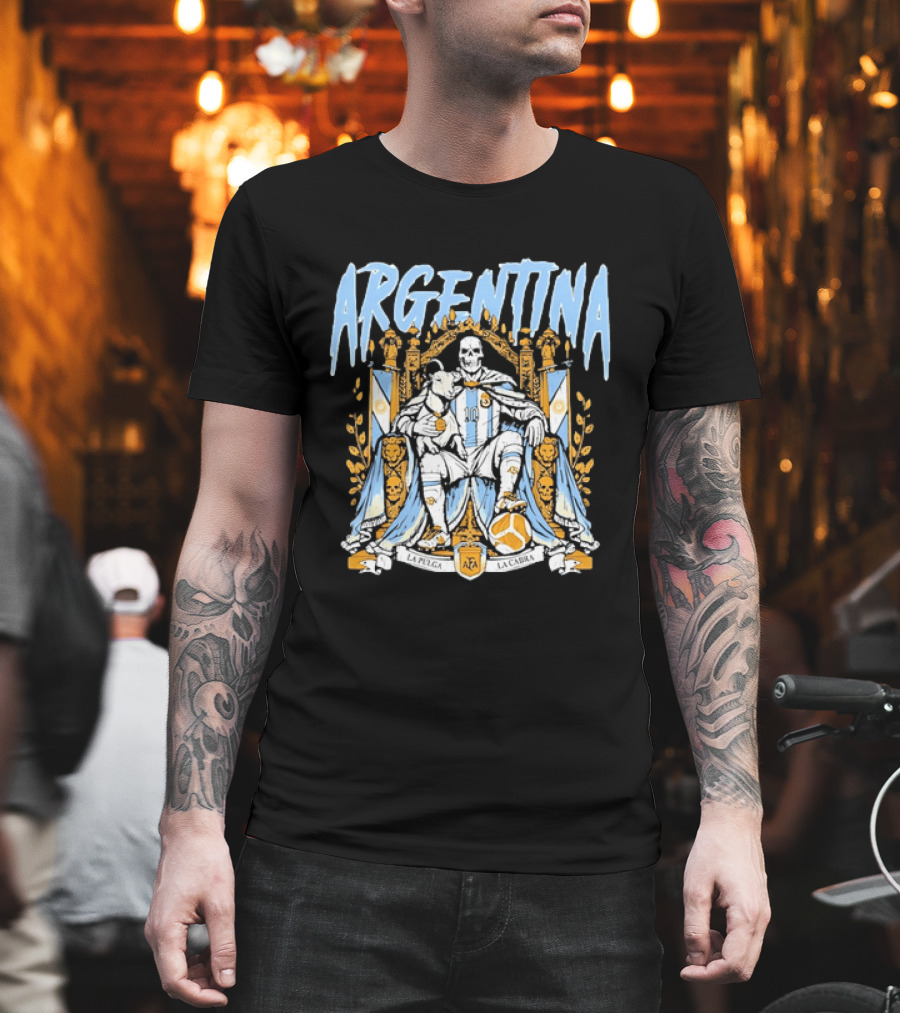 Argentina Lionel Messi La Pulga La Cabra Goat Skeleton Throne AFA Soccer T-Shirt