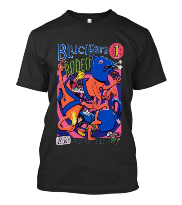 Blucifer's First Rodeo Denver CO July 23 26 2026 Colorful Cartoon T-Shirt