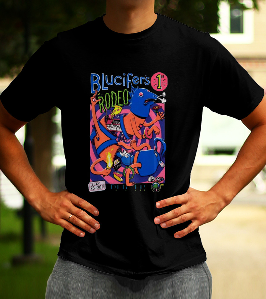 Blucifer's First Rodeo Denver CO July 23 26 2026 Colorful Cartoon T-Shirt