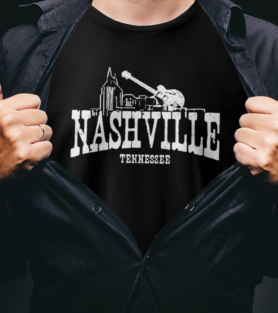 Nashville Tennessee Skyline Guitar City Music Scene T-Shirt