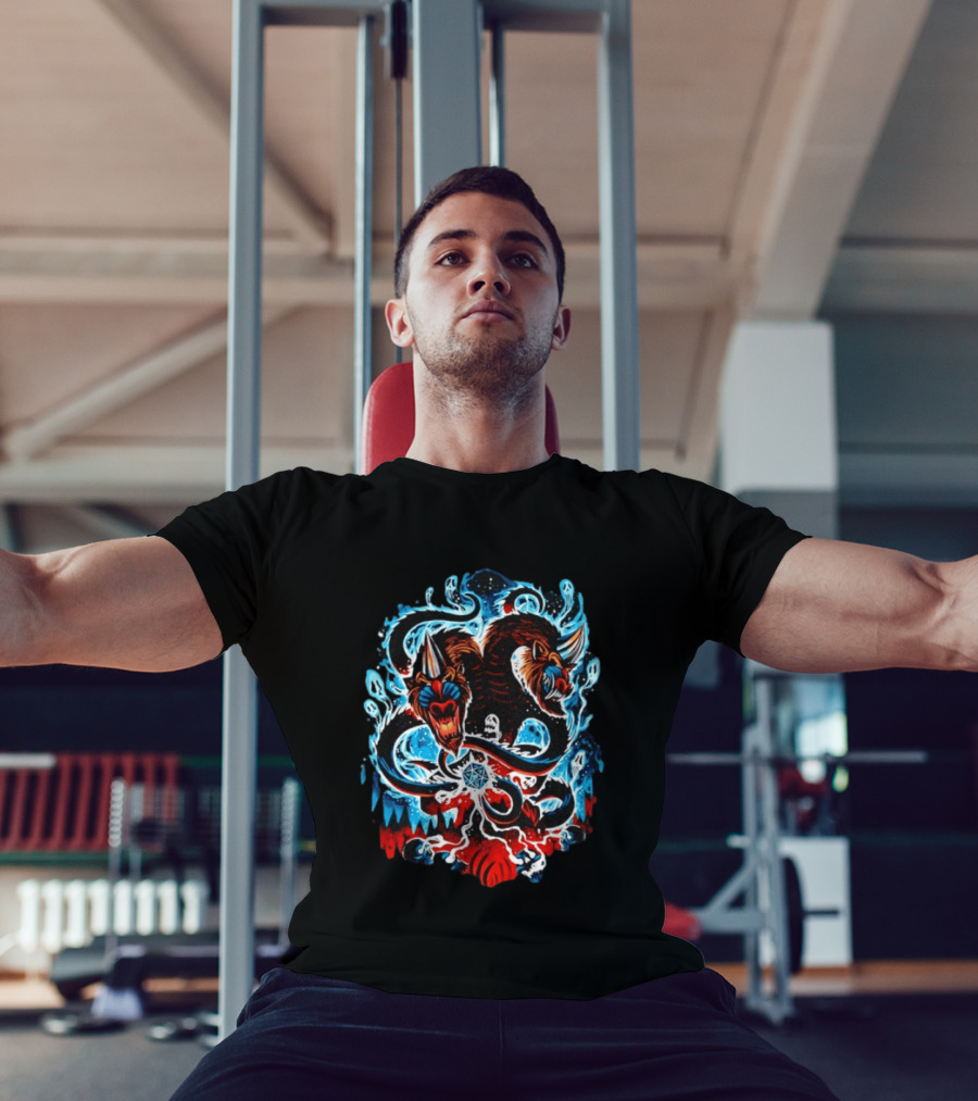 Demogorgon Dungeons And Dragons Two Heads Souls Blue Flames 20 T-Shirt