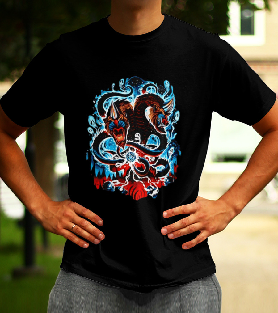 Demogorgon Dungeons And Dragons Two Heads Souls Blue Flames 20 T-Shirt