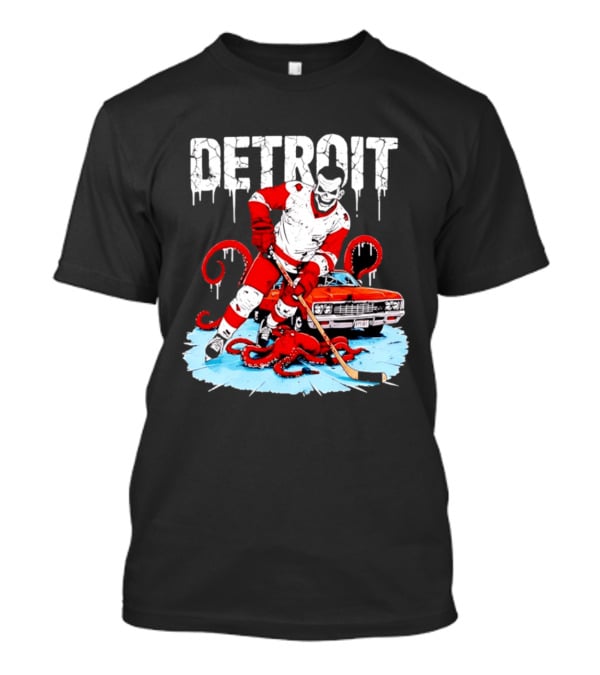 Detroit Hockey Skeleton Octopus Muscle Car T-Shirt