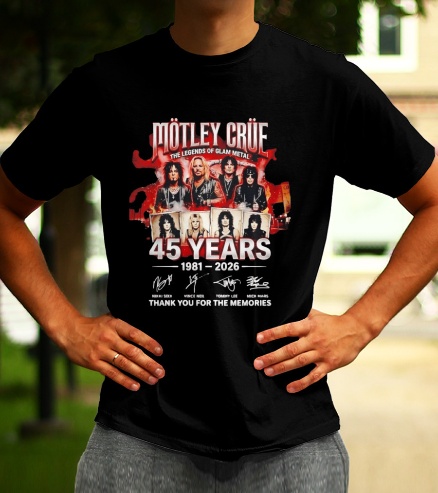 Mötley Crüe The Legends Of Glam Metal 45 Years 1981 2026 Thank You For The Memories T-Shirt