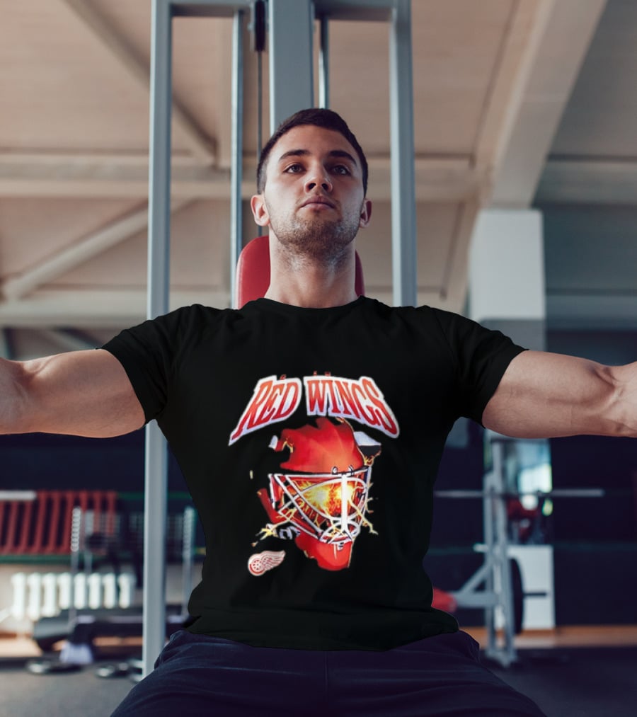 Detroit Red Wings Goalie Mask Red Lightning Burst T-Shirt