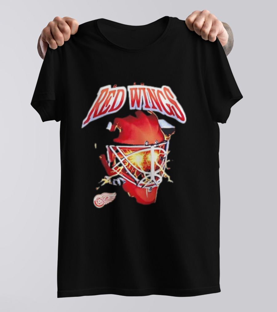 Detroit Red Wings Goalie Mask Red Lightning Burst T-Shirt