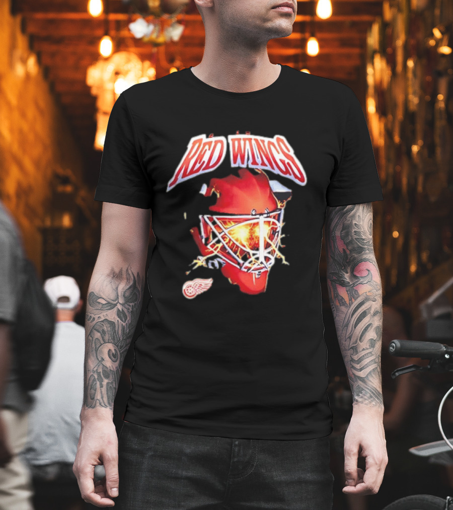 Detroit Red Wings Goalie Mask Red Lightning Burst T-Shirt