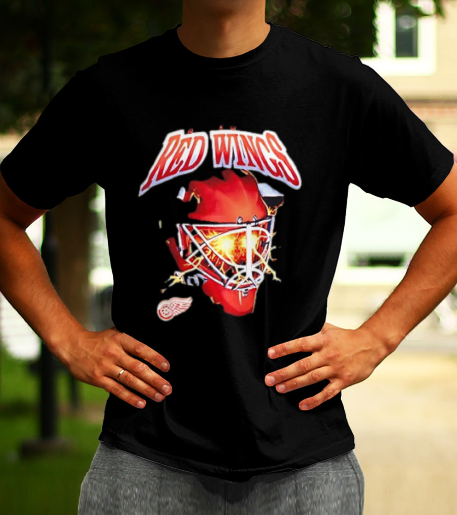 Detroit Red Wings Goalie Mask Red Lightning Burst T-Shirt