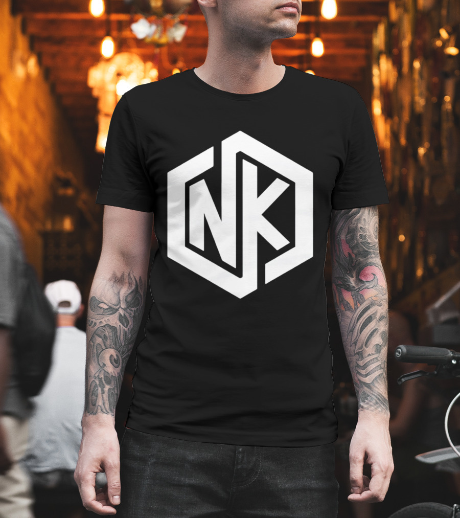 NK Minimalist Hexagon Symbol White Marble Effect T-Shirt