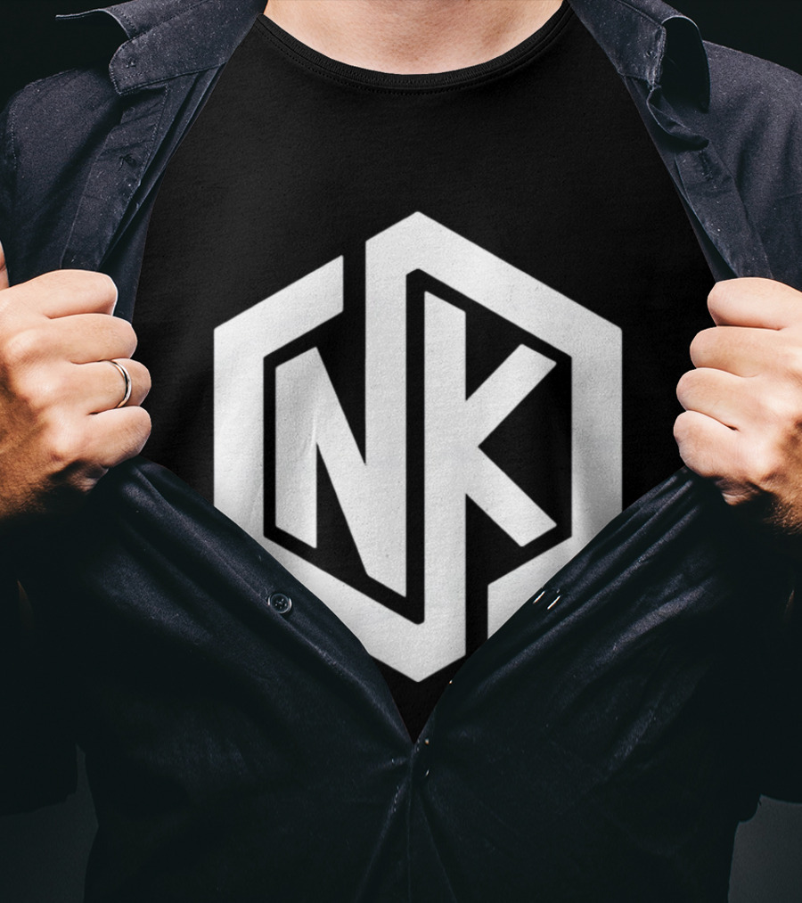 NK Minimalist Hexagon Symbol White Marble Effect T-Shirt
