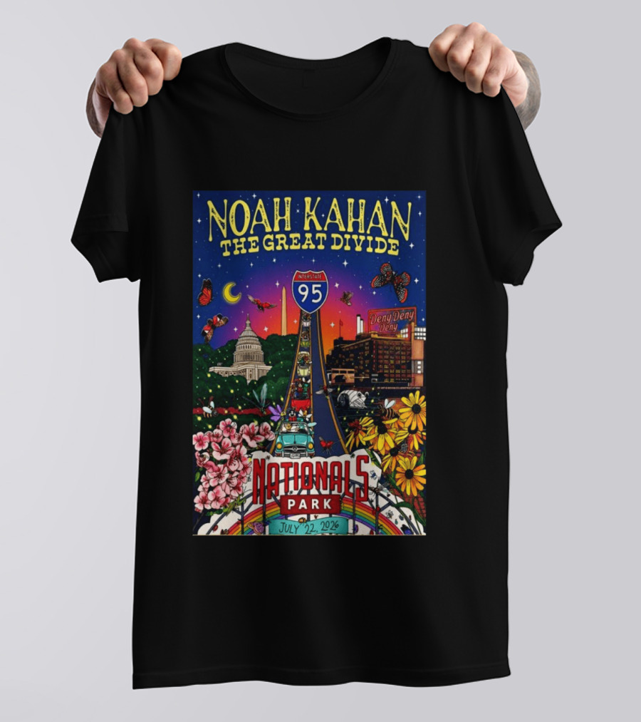 Noah Kahan The Great Divide Nationals Park July 22 2026 Washington D C Interstate 95 Capitol Flowers Butterflies T-Shirt