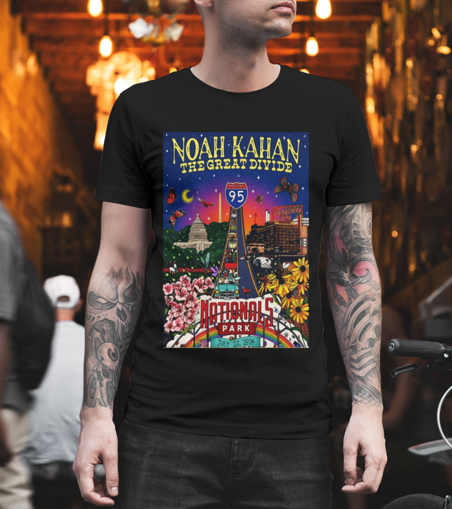 Noah Kahan The Great Divide Nationals Park July 22 2026 Washington D C Interstate 95 Capitol Flowers Butterflies T-Shirt