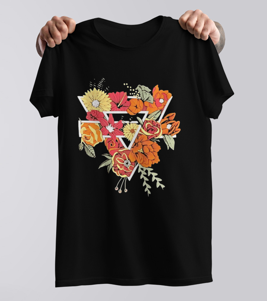 Floral Geometric Triangle Botanical Flowers Garden Blossom T-Shirt